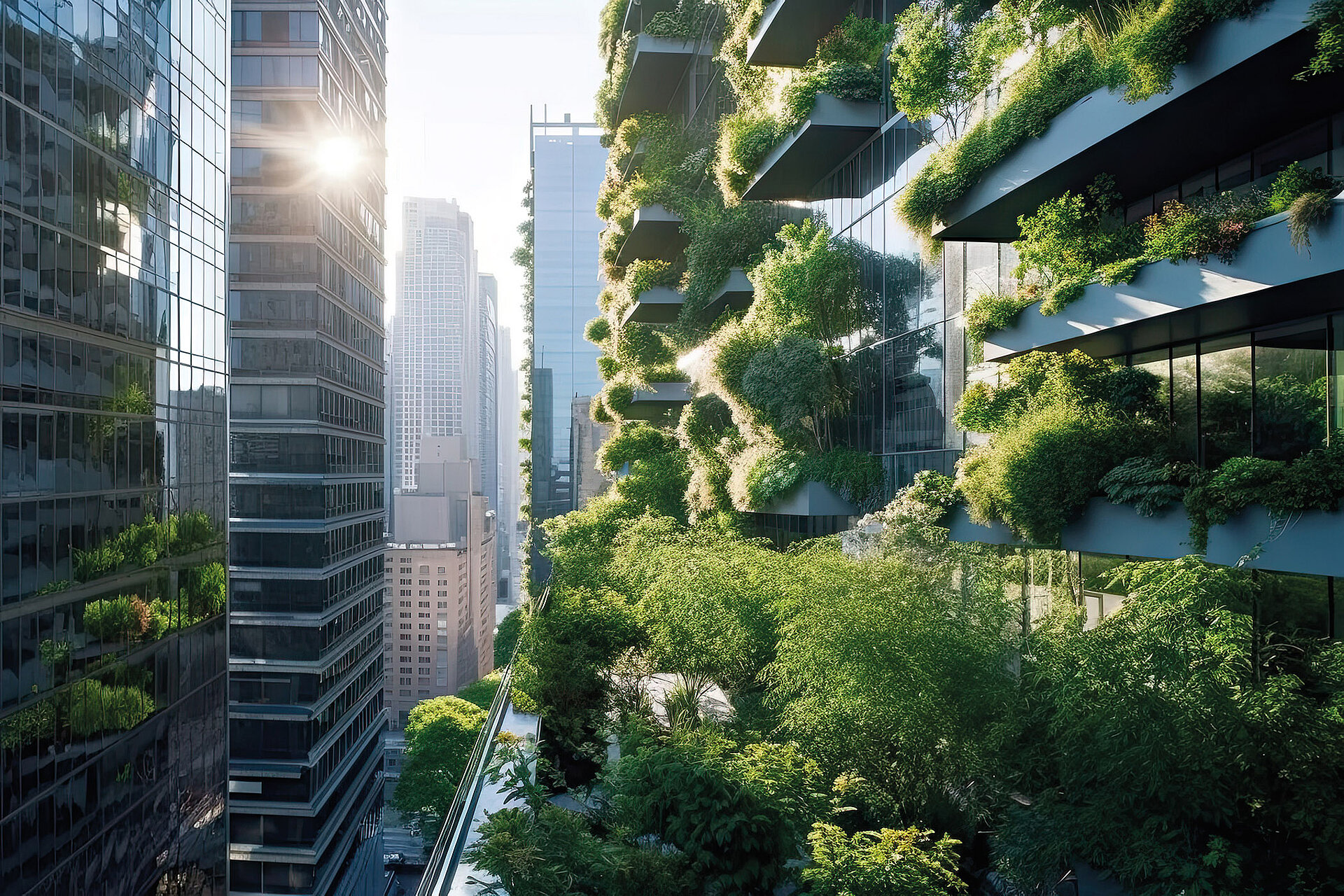 Skyscrapers with green balconies