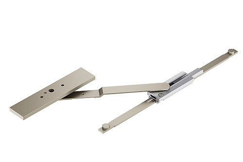 Limitatore di apertura speciale con bloccaggio in posizione di fine corsa, azionato dalla maniglia